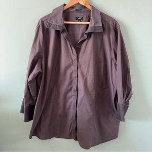 Talbots Womens Plus Black 3/4 Sleeve Button Up Shirt Blouse Herringbone Trim 20W